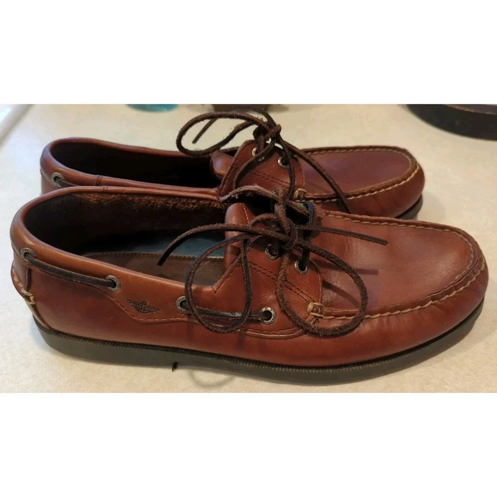 Mens 10.5 M Dockers Castaway Brown Leather Boat Shoes Loafers Slip‎ On 090-1449